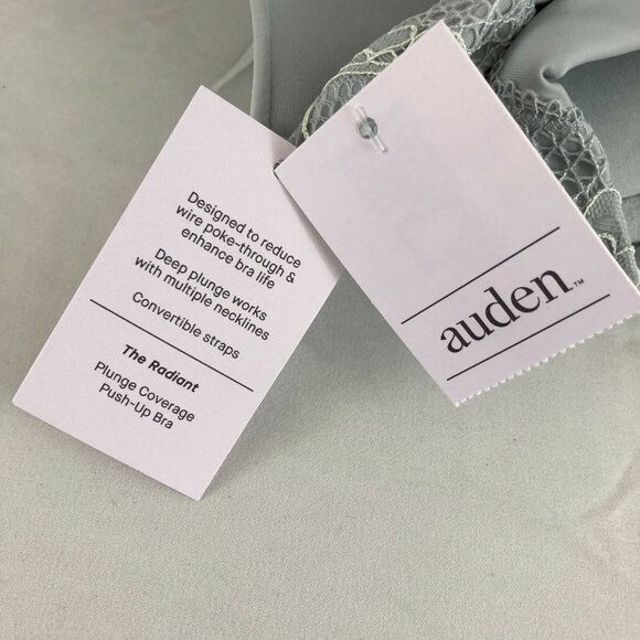 Auden Bra The Radiant Plunge Push-Up Lace Trim Gray 32D - Picture 3 of 5